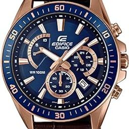 EDifice EFR-552GL-2AVUDF Blue Analog Dial Brown Leather Band Men's Watch Chronograph 100M Water Resistant EX358-54