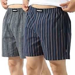 Boxer Shorts Regular Fit 100% Cotton Boxer, Side and Back Pocket Breathable Super-Soft Anti-Bacterial Microfibre Waistband Ultra-Light Innerwear for Men-Striped Blue, Track Grey-M-14