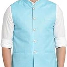 Men Poly Cotton Sky Blue Solid Formal Nehru Jacket-image-59