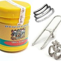 Yellow Chandan Powder for Pooja Tilak 40 gram Yellow Chandan Original Chandan Tilak/Tika with 2 Tilak Stamp for Forehead Krishna Narayan and Shiva Tripund-1