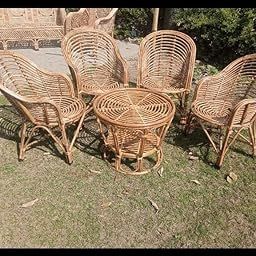 BHATIACANE Outdoor Cane Furniture Set, 4 Chairs with Cushions and Table for Living Room, Balcony, Lawn-image-10