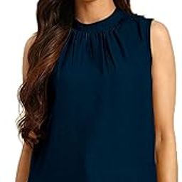 Women’s Western Plain Navy Blue Solid Regular Fit Top, Fabric with Sleeveless Design, a Stylish Round Collar, and Exquisite Plating Detail-image-7