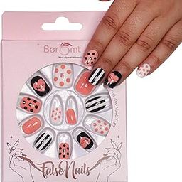 Beromt 12 Pcs Set of Decorative Funky Party False Nails for Girls Kids Teenage Children Self Adhesive Artificial Nails Full Fake Nail Tips - BFN58KN-50