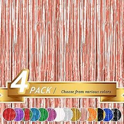 Propsicle 4 pcs 4ft x 6ft Rose Gold Metallic Tinsel Fringe Foil Curtains Shimmer Backdrop Decoration for Anniversary, Birthday, Bachelorette, Baby Shower Party (Pack of 4)-image-51