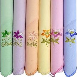 Women's Soft Cotton Hankies with Floral Embroidery and Threaded Border (Multicolour, 25x25cm) - Pack of 6-image-75