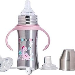 Adore Trion 3 Stage Premium Stainless Steel Sipper Convertable to Feeding & Spout Bottle with Food Grade Silicone Teat & Detachable Twin Handle -250 ml (Girl Dino)-image-46