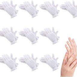 Moisturizing Gloves Over Night Bedtime White Cotton | Cosmetic Inspection Premium Cloth Quality | Eczema Dry Sensitive Irritated Skin Spa Therapy Secure Wristband| One Size Fits Most (10-Pairs)-image-81