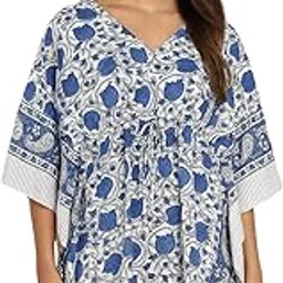 bohekant Short Hand Block Print Cotton Kaftan for Women | Pure Cotton Summer Wear | Loungewear, Beachwear, Nightwear | Free Size Comfort Tunic Dress-picture-47