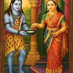 DivaFrames Maa Annapurna Photo for Kitchen, 10x13 Inch Religious Wall Frame with Shiv Ji – Hindu Goddess Annapoorna Art for Home, Temple & Gift Purpose (Brown)-image-2