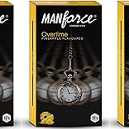 Manforce Overtime Pineapple Flavoured Condoms For Men|3-In-1 Ribbed,Contoured,&Dotted For Extra Stimulation|Long-Lasting Pleasure|India'S No. 1* Condom Brand|Lubricated Latex Condoms|Pack Of 3-11