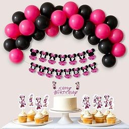 Party Propz Happy Birthday Decoration Kit – Pink And Black Balloons for Birthday, Happy Birthday Banner, Cupcake Toppers, Cake Topper (Cardstock and Latex)-image-85