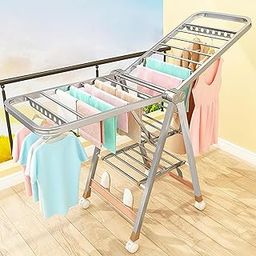 VUCATIN Clothes Drying Rack, Stainless Steel Adjustable Laundry Drying Rack, Folding Drying Rack Clothing for Indoor Outdoor Heavy Duty with 20 Windproof Hooks (B)-image-61