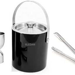 GLEDAM 1.5 Litre Double Walled Anti Rust Stainless Steel Insulated Black Ice Bucket with Silver Lid,Ice Tong & Japanese Jigger | Keeps Ice Cold for 8 h | Home and Party Bar Accessories:Set of 3 Pcs.-5
