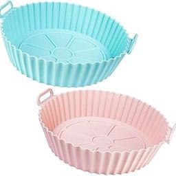 Silicone Air Fryer Basket Liners, Round Silicone Basket Baking Tray, Pink and Blue, Pack of 2-image-84