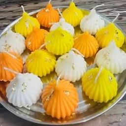 Premium Soywax Modak Candles, 25g Each, Yellow, Orange & White, 8 Piece Set, Ganesh Chaturthi Special-image-44
