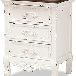 Baxton Studio Levron Classic and Traditional Walnut Brown and Antique White Finished Wood 3-Drawer Nightstand-image-65