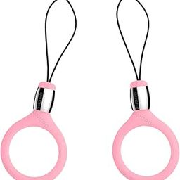 Pack of 2 Pink Round shape Silver top charm Keychain Silicone Finger Ring Lanyard for Mobile Phones Hanging thread Strap Anti-Slip ideal for Cameras keys pen drive electronics accessories-31