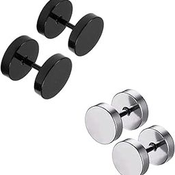 2 Pair Black Silver 316L Stainless Steel Studs Earring Bali Earrings for Men and Boys | Fashion Non Piercing Earrings for Men | Stainless Steel Earrings for Boys-image-97