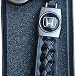 Black Leather Keychain Compatible With Honda City | Elevate | Amaze | Civic Cars (Pack Of 1)-image-39