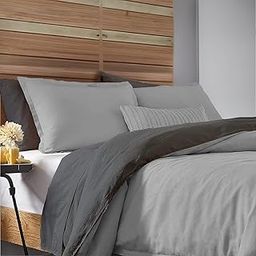 Egyptian Cotton Duvet Cover King Size Reversible 1000 Thread Count 1 Duvet Cover & 2 Pillow Shams Long Staple Quilt Silky Soft, Breathable With Zipper -3 Piece Set (Silver Grey/Elephant Grey)-image-12