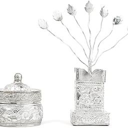 Arya Silver Plated SUPARI Plain with TULSI Plain Puja Samagri Kit for Daily Worship, Diwali, Navratri & Gifting, Decorative,Temple-image-15