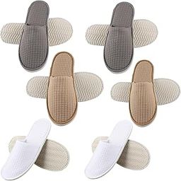 QUEENADA Home Slippers - 6 Pairs Disposable Guest Slippers for Hotels, Wellness Centers, Conference Rooms & Home for Men & Women - Grey, Curry & White-image-70