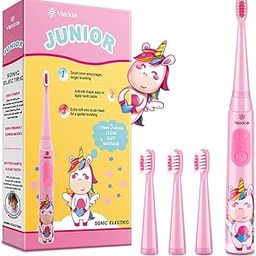 Vekkia Unicorn Jada Sonic Rechargeable Kids Electric Toothbrush, 3 Modes With Memory, Fun & Easy Cleaning, 31000 Strokes, Ipx7 Waterproof, 2-Min Timer For Age 3+, 4 Soft Bristles, 1 Piece,Pink-20