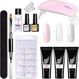 Poly Nail Gel Extension Kit for Builder Gel UV Nail Art Kit Nail Extension Set (11 Pcs Set) ((Pink, Clear, White))-picture-18