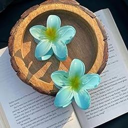 Radhya Accessories 2 pcs Large Viral Flower Hair for Women Hair clutchers Plumeria hair Clips, painted Hair Accessories for Women Girls Gift (blue)-image-93