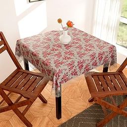 Kuber Industries Square Table Cover for 4 Seater|PVC Waterproof Flower Pattern Tablecloth Indoor & Outdoor|48x48 Inch (White)-image-53