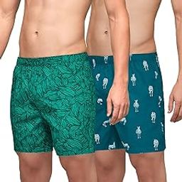 Men's 100% Cotton Regular Fit Printed Boxers with No Mark Waistband & Back Pocket (Pack of 2)-25