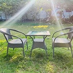 TERRALUXE 2+1 Outdoor Patio Furniture Set,Black STR Wicker Bistro Set with Square Glass Table Powder Coated Frame UV Protected Wicker Chair [D8 Black STR 2+1]-image-58