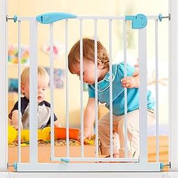Safe-O-Kid Adjustable 1-Year Warranty Baby Safety Gate (75-85 cm) Durable Metal Child Gate for Kids, Dog Gate, Baby Gate with 2-Way Auto-Close, Secret Lock, No Drill Required (Blue)-83