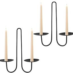 Accurate Trader Double Armed Iron Candle Holders Metal Wall Candle Sconce Holder - Modern Wall Candle Sconces Hanging for Living Room, Farmhouse, Fireplace - (2 Piece, Black)-42