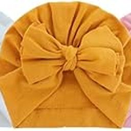 Set of 3 - Cotton Turban Knot Bow Cap for Baby Girls & Baby Boys Turban Bow Cap Multicolour-1
