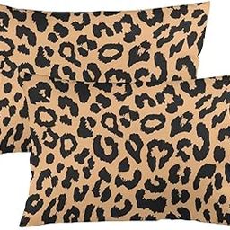 Leopard Print Throw Pillow Cover Queen Size Set of 2 Cheetah Safari Wild Animal Skin Texure Wildlife Lumbar Pillow Case Decorative Standard Pillow Cases with Zipper Cushion Covers for Bed,Sofa 20"x30"-image-2