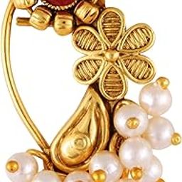 Vighnaharta Gold Plated with Pearl Alloy and Artificial stone Non Piercing Maharashtrian Nath Nathiya./ Nose Pin valentine day gift valentineday gift for her gift for him gift for women gift for women {VFJ1173NTH-Press-Red }-image-80