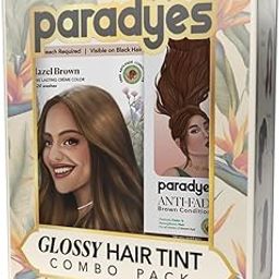 Paradyes Hazel Brown Glossy Hair Tint with Anti-Fade Brown Conditioner, No Bleach Ammonia-Free Formula for Natural Black Hair, Enriched with Herbal Extracts for Long-Lasting Shine-image-1