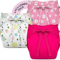 Bumberry New & Improved Smart Nappy For New Born Baby - Combo Of 3 (XS |0-3 months) Holds Upto 3 Pees With Extra Absorbtion & 100% Leak Protection All in One Cloth Diaper For Just Borns - Kit 6-10