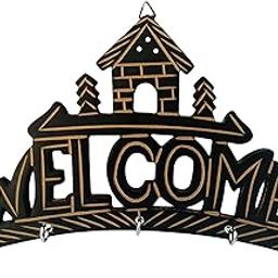 SIMRAN HANDICRAFTS Al Marjaan Handicraft Handicrafted Wooden Key Hanger Holder Wall Hanging Decor Welcome Home (Black)-image-58