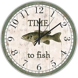 ArogGeld Time to Fish Wood Wall Clock, 10 inch, Silent Quartz, Beach Cottage Style, Battery Powered-image-31