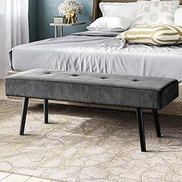 Comfy to go Entryway Bench - Grey Bench for Bedroom, Modern Ottoman End of Bed, Corduroy Padded Benches for Living Room, Foyer, Mudroom, Hallway - 39" L x 14" W x 17" H-image-78