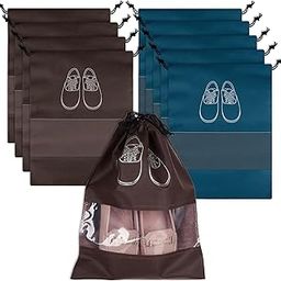 Pack of 10 Shoe Bags | Shoe Bags for Travel | Non-Woven Shoe Storage Bags | Storage Organizers Set | Shoe Cover with Transparent Window | Shoe Dori Cover | Navy Blue & Coffee-image-29