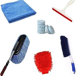 Kanya Car Cleaning Accessories Kit Combo,Car Washing Accessories (Microfiber Duster,Cloth,Wiper,Brush,2 Pcs Magics Tablet,Hand Gloves) Full Interior and Exterior Cleaning Kit Pack of 6-11