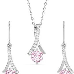 925 Sterling Silver Pink Solitaire Pendant Earring Chain Jewellery Set | Rhodium Plated, Swiss Zirconia | Gift for Women & Girls-image-12