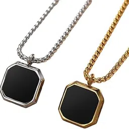 karishma kreations Men's Jewellery Black Chain For Men Boys Geometric Stainless Steel Black Silver Gold Locket Pendant Necklace Chain Combo For Men Boys Anniversary Gift For Husband Gift Chains-106_2-picture-37