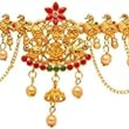 LEOTAHUB Women's Maroon & Green Color Glass Stone Kamarband Adjustable Chain-PID46652-image-65