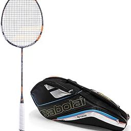 BABOLAT SATELITE Gravity 74 HIGH Modular Full Graphite UNSTRUNG Badminton Racket with Blue White Holder X4 Single Compartment KITBAG-30