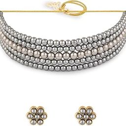 Grey Multistrand Beaded Contemporary Choker Necklace & Earring Set For Women-ZPFK18342-image-18