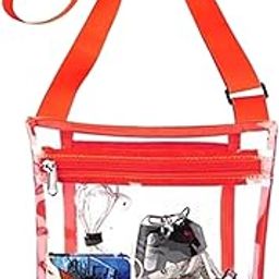 Women’s Clear Vinyl Cross-Body Purse; Stadium Approved with Adjustable Strap and Extra Inside Pocket; Red-image-34